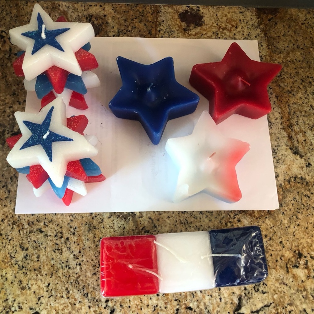 Americana Holiday red white and blue candles. Set of 5